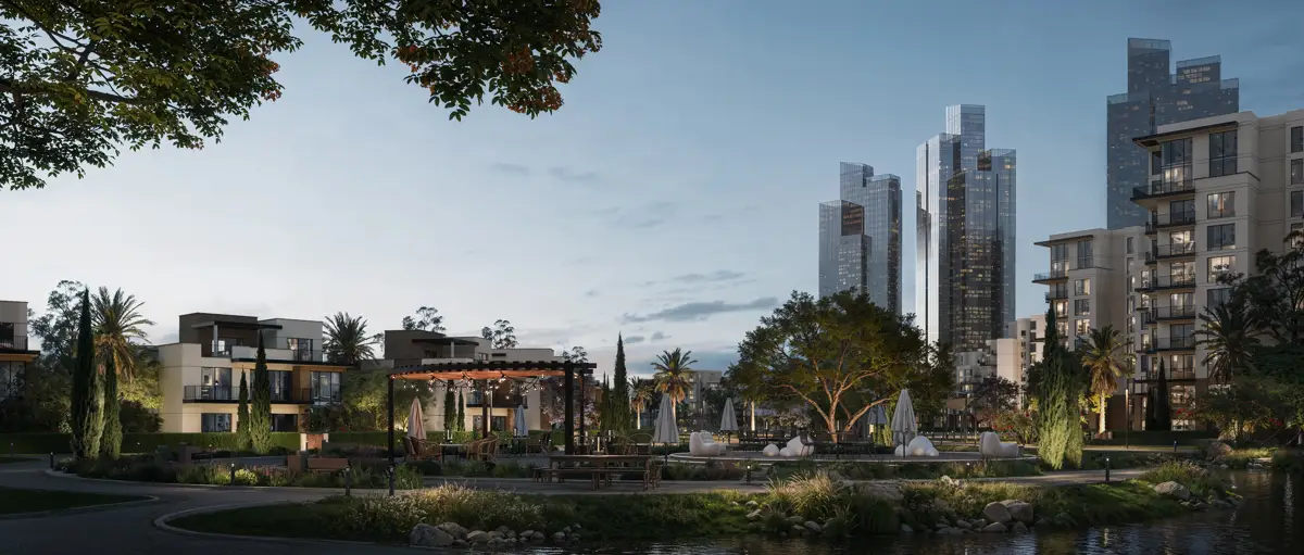 ONE Hyde Park evening lake rendering