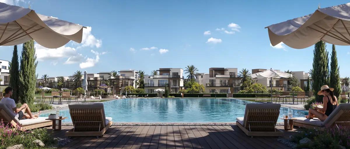 ONE Hyde Park pool and residences architectural rendering